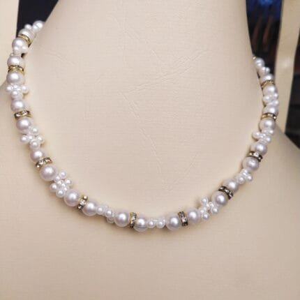 Beautiful Pearls Round Golden Beads Necklace For Women and Girls add charm to your look (Occasions) Beautiful White Pearl Necklace for Women and Girls