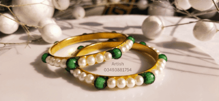 Green Crystel Pearls Beaded Metal Bengal For Women and Girls add charm to your look (Occasions) Beautiful Wedding White Pearl Bangles Beaded Bengal