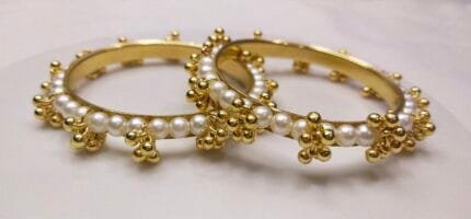 Pearls Beaded with Bells Metal Bengal For Women and Girls to add charm to your look on a Special day, Beautiful Natural White Pearl Bangles Beaded Bengal